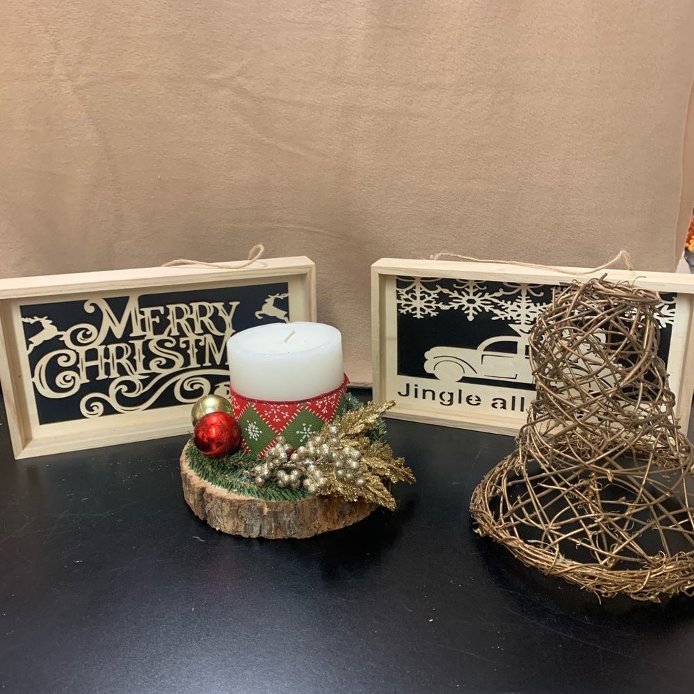 Holiday Decor Set with Candle and Signs